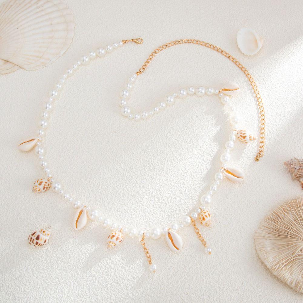 Minimalist Pearl Waist Chain Conch Bohemian Body Chain Starfish Shell Waist Chain Dress Decoration
