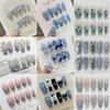 HANDMADE Artificial Nail Snowflake Broken Diamond Crystal Haze Blue Phototherapy Nails Reusable and Removable Nails