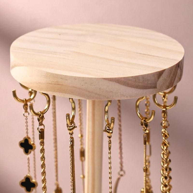Necklace Holder Organizer Jewelry Tree Stand With 12/18 Metal Hooks Wooden Necklace Display Tower For Home Or Show Selling Use