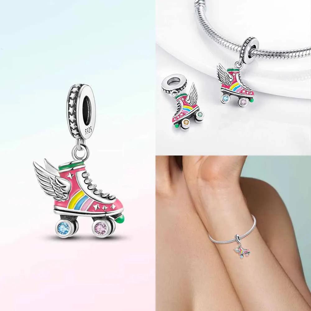 Charms Pink Beads Smart Watch Bike Car Travel Dangle Original Copper Bead Fit Bangle Bracelet Diy Jewelry Woman Fine Gift