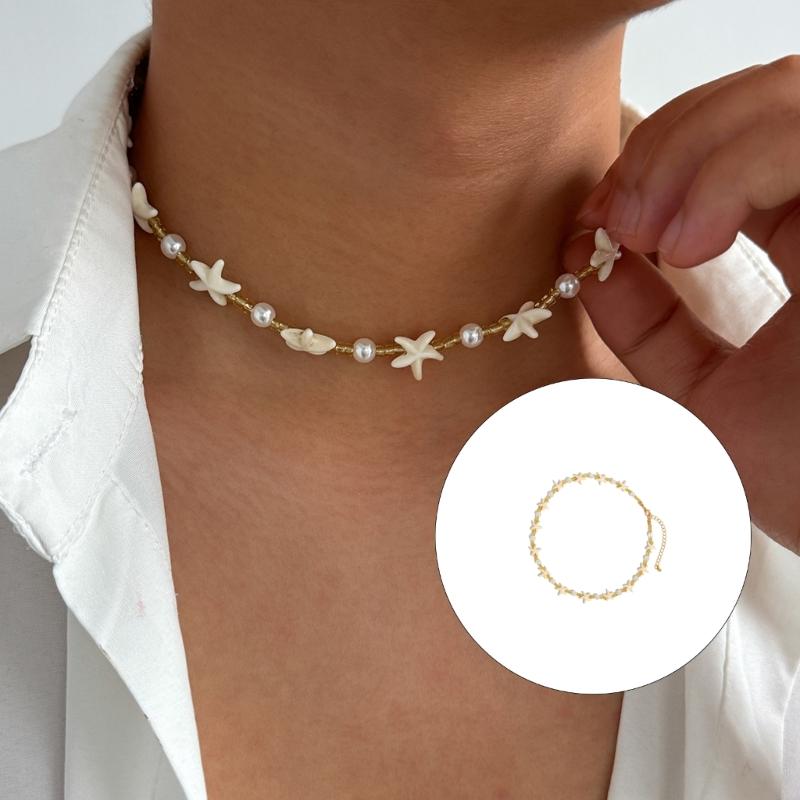 Nature Themed Adjustable Starfish Jewelry With Soft Luster Pearls Comfortable Beaded Neckchain For All Day Use