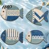 Geometric Pattern Wall Hangings 4PCS Wooden Fish Decoration, Rustic Mediterranean Style Hanging Plaques, Blue White Distressed Seaside Interior