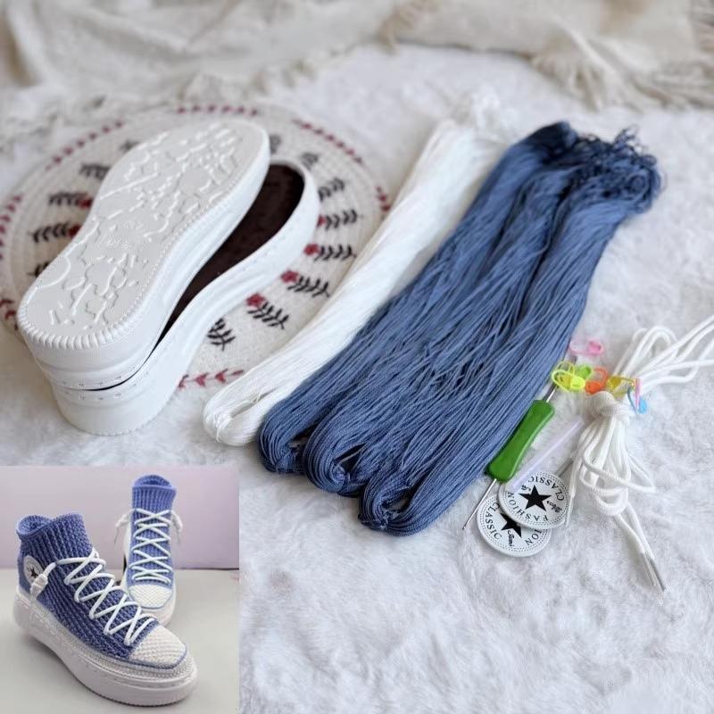 Сплетенные вручную летние крючковые подошвы с противоударными резиновыми подошвами + полые линии, связанные вручную тапочки, короткие ботинки, обувь своими руками, вязаный крючком материал