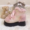 2024 Winter Platform Shoes Lolita Women Boots Plush Lovely Japanese Style Leather Shoes College Pink Bow Thick Sole Ladies Boot