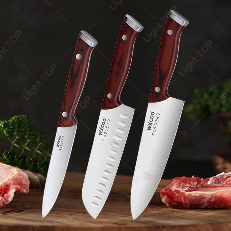 1-3pcs Professional Chef Knife Stainless Steel Ultra Sharp Blade Multi-Purpose Kitchen Knife for Meat Fish Fruits Wooden Handle