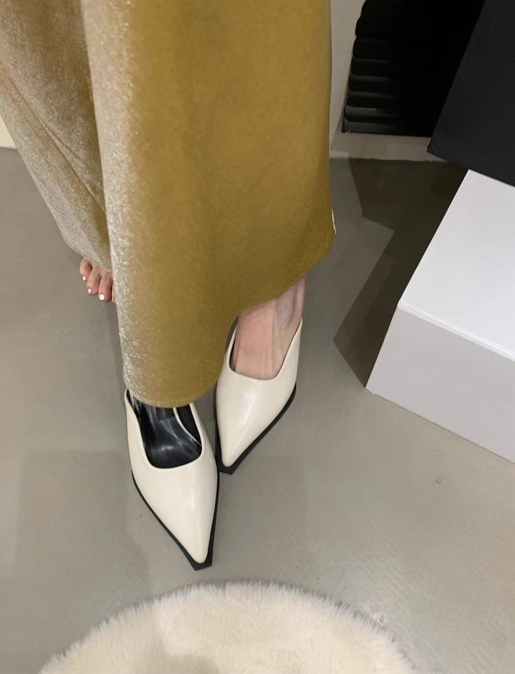 Тапочки Baotou полутапочки женские Muller обувь лето 2024 новые острые классные тапочки на среднем каблуке ретро наружные тапочки