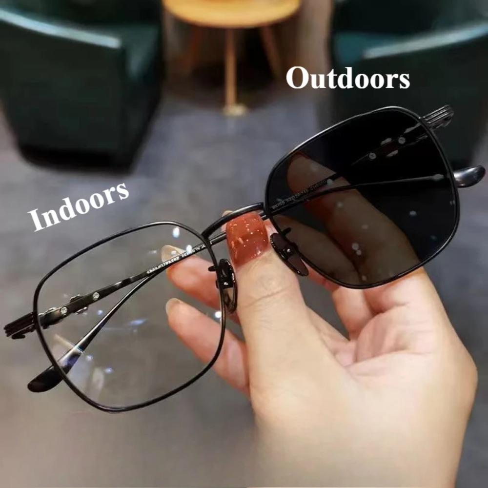 0~ -4.0 Фотохромные очки для близорукости Сверхлегкие очки в металлической оправе Очки для близорукости с защитой от синего света Прозрачные очки Большая оправа