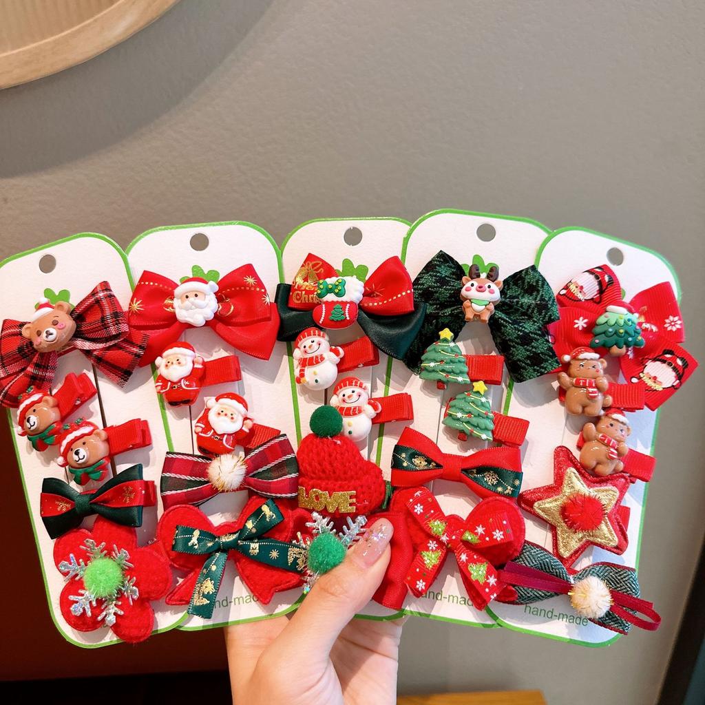 Children's Christmas Hair Accessories Santa Claus Christmas Tree Reindeer Hair Clip Festival Side Hair Clip Five-Piece Set