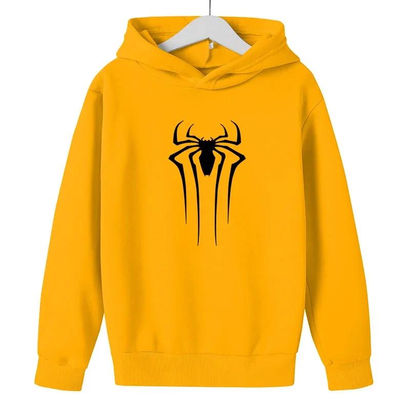 Детская толстовка с капюшоном, модная для мальчиков и девочек, с принтом паука, свободная детская флисовая толстовка-пуловер, 2-14 лет