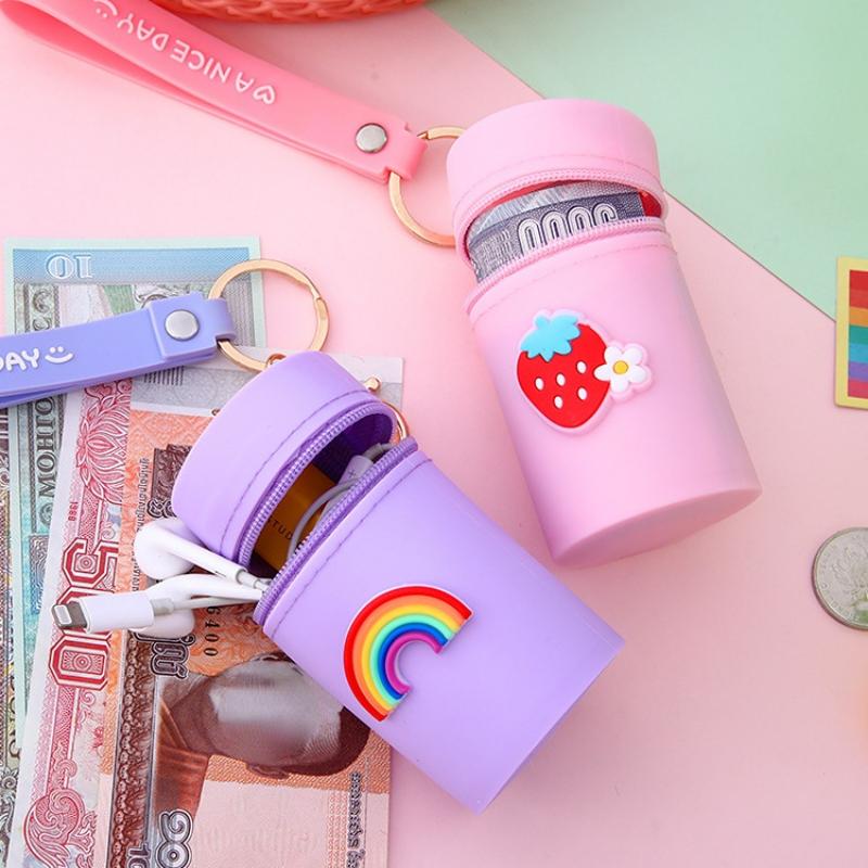 Симпатичные мультяшные сумки для монет для женщин и девочек, кошелек для монет, чехол из искусственной кожи, силиконовый кошелек для денег, сумка для хранения наушников с подвеской, брелок для ключей