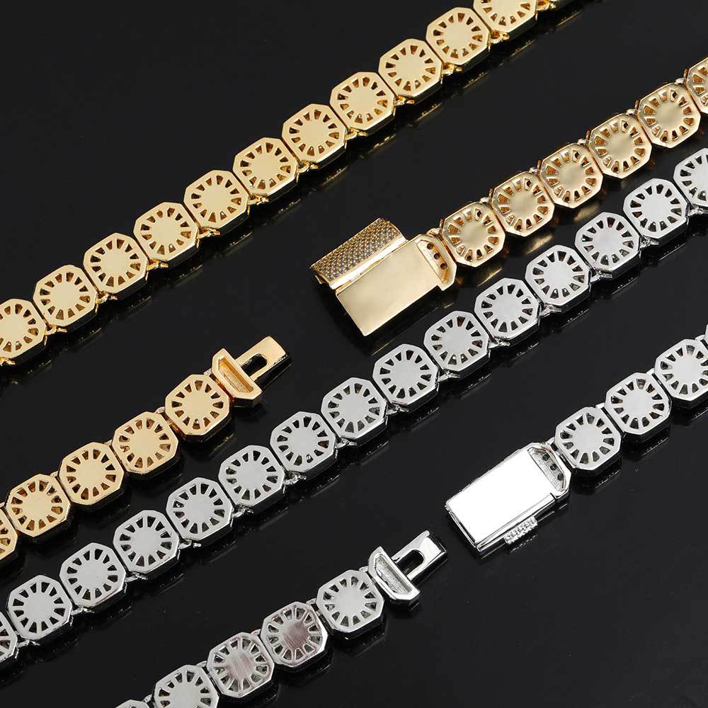 European and American Hip-hop Square Rock Candy Chain Zircon Necklace Trend Men's Necklace Fashion Accessories Hip-hop Bracelet