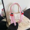Cute Bowknot Woven Straw Handbag Beach Ruffle Lace Pearl Chain Crossbody Bag