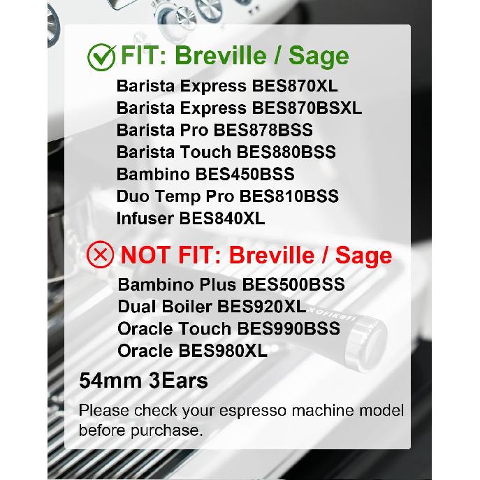 54-мм бездонный портафильтр, Бездонный голый портафильтр подходит для Breville Barista Express BES870/878/880 и эспрессо-машин Breville/Sage 54 мм, Пак