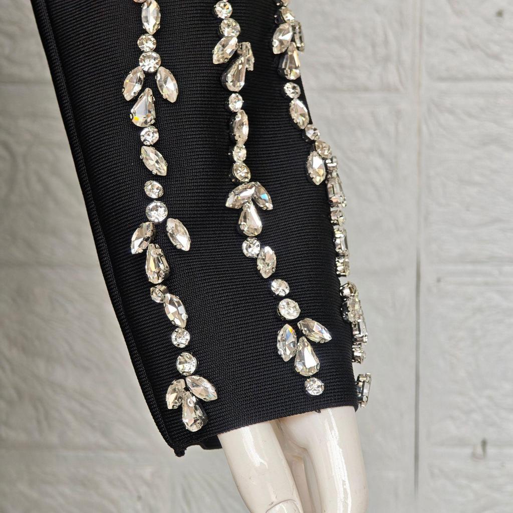 Европейское и американское роскошное платье-бандаж с квадратным вырезом и стразами - Приталенное, элегантное вечернее платье для светской львицы.