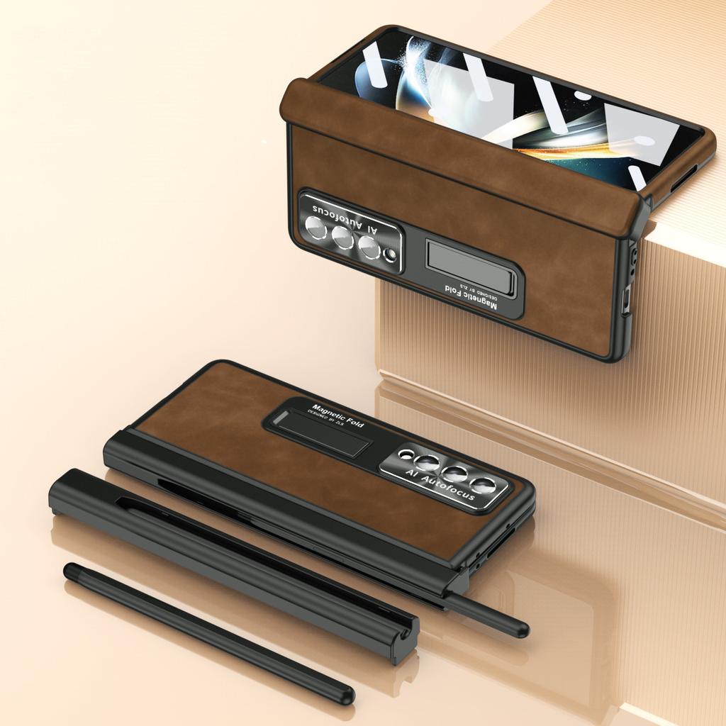 Передний складной чехол из закаленного стекла с пленкой для Samsung Galaxy Z Fold4 Fold 4 Fold5 Fold3 Fold 3 5, полный корпус, S-держатель для ручек