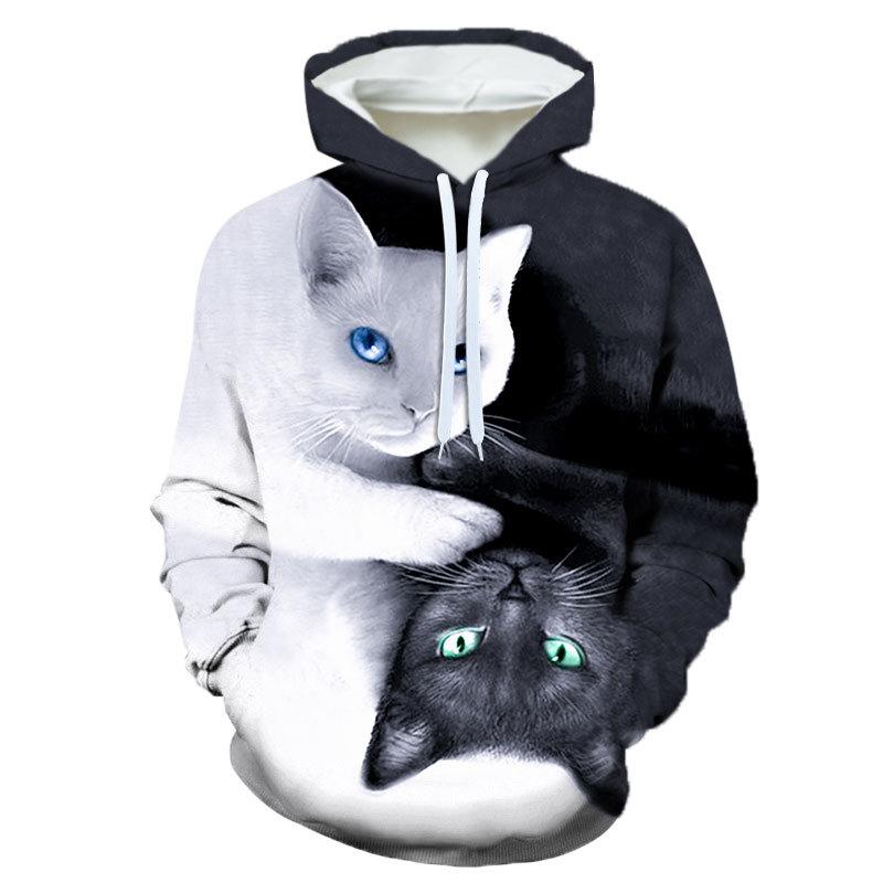 Новая мужская толстовка с капюшоном 3D Pet Cat Print Graphic Pullover Couple Sweatshirt Casual Fashion Womens Street Plus Size Sudaderas