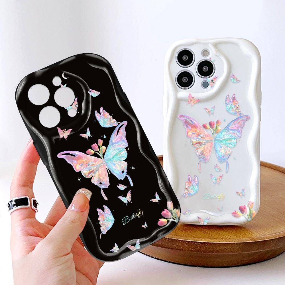 For Honor 90 Lite P30 Pro Infinix Hot 30 40 40i 40 Pro Smart 8 Pro Vivo V29e V30e Colorful Butterfly Cream Texture Soft Full Lens Protect Phone Case