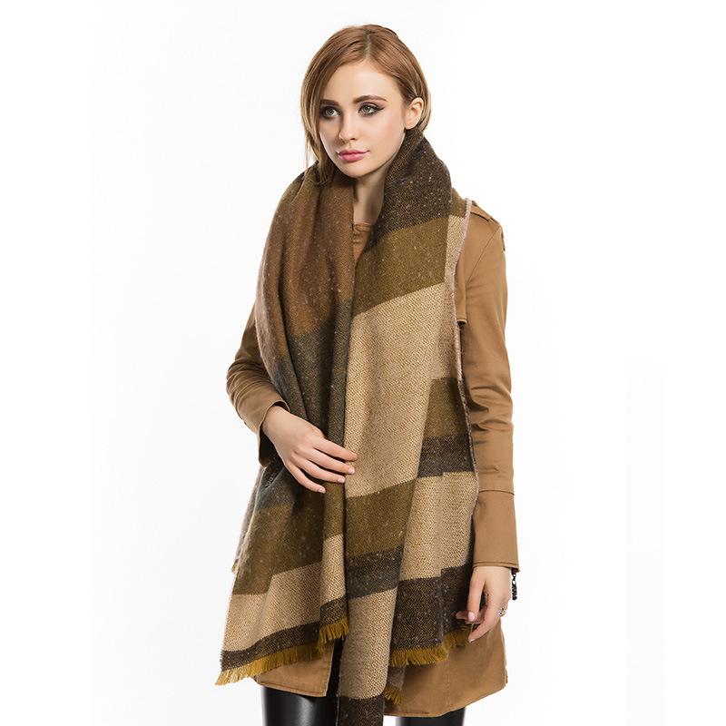 Autumn and Winter Korean Version of Imitation Cashmere Scarf, Striped Color Matching Shawl, Spliced Striped Scarf, Tassel Two