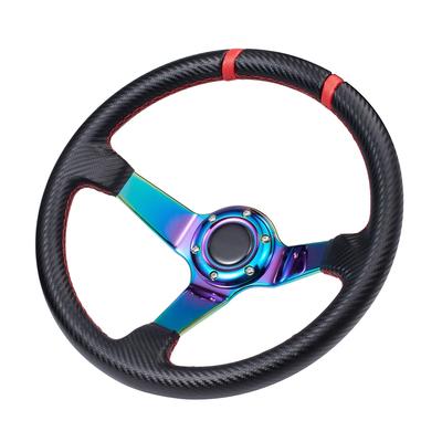 34 см Глубокий руль для гонок, дрифта, спорта, хром, синяя спица, черная кожаная ручка из углеродного волокна