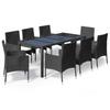 VidaXL 9pcs Garden Dining Set and Cushions Black Wicker, Dining Set, Outdoor Dining Set, 3187321