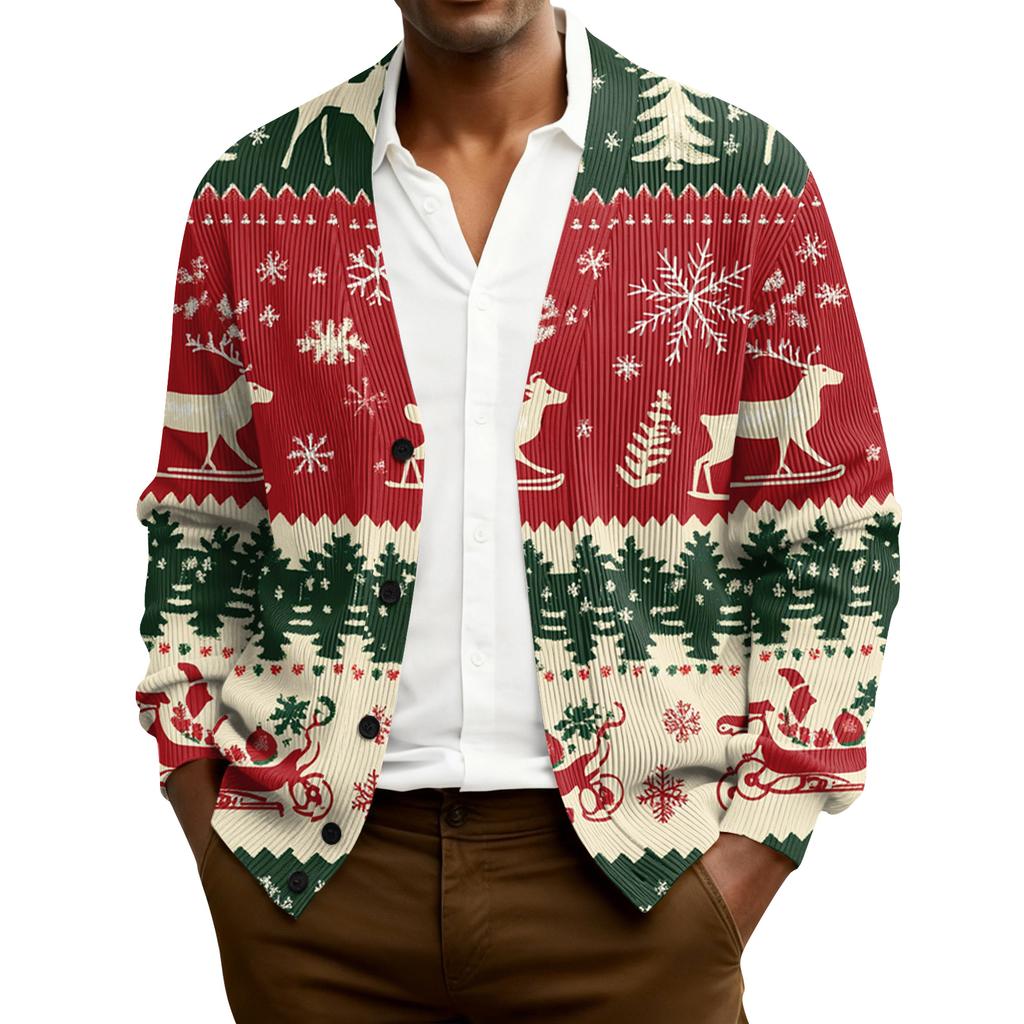 Мужской кардиган с длинным рукавом, рубчатой вязки