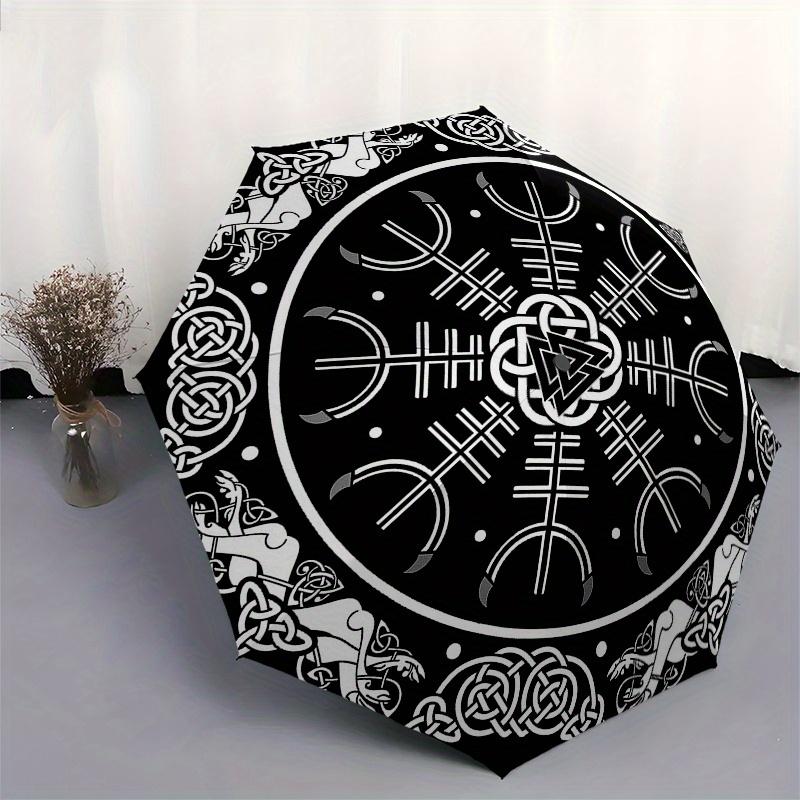 Viking Runes Circular Wall Art: Ancient Norse Symbol DecorUmbrella, Portable 3-Fold Umbrella for Men & Women,Christmas Gift ES173