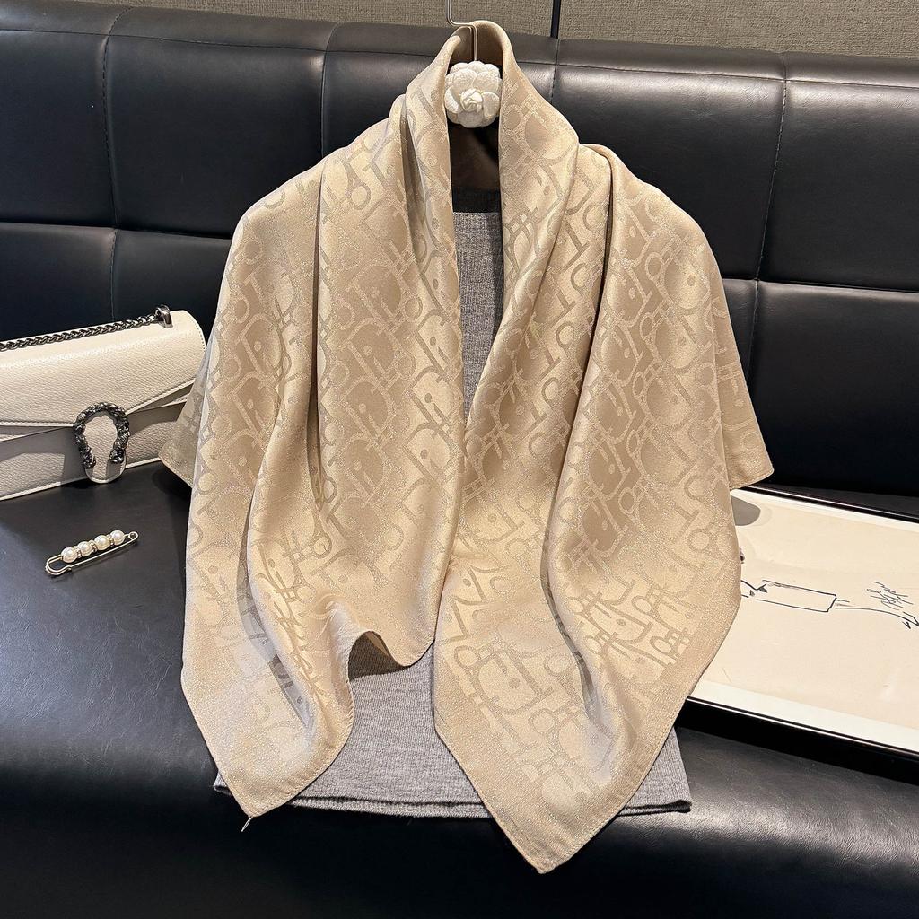 Simulation Silk Fashionable And Elegant High-End Square Scarf Silk Scarf Letter D Tencel Cotton Gold Silk Scarf Headscarf Women