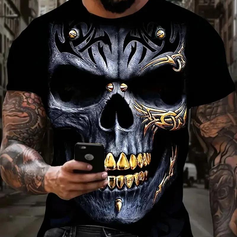 Мужская футболка с черепом в стиле ретро High Street с 3d принтом и короткими рукавами, летняя мужская футболка, винтажная футболка большого размера для мужчин, уличная футболка