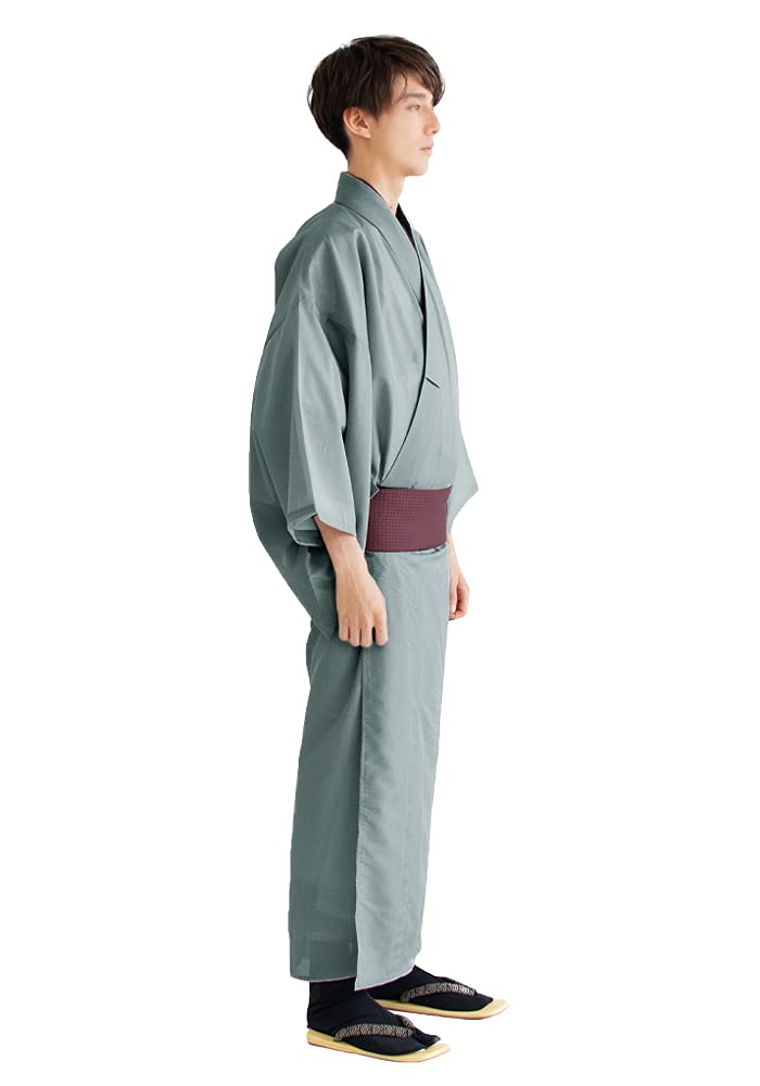 Японское моющееся одинарное кимоно Minato [KYOETSU], мужское, летнее, мужская, одежда, кимоно, одежда, черный, зеленый, кома-ро (LL, Нэдзуми)