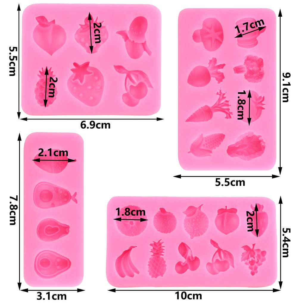 Силиконовая форма для помадки с фруктами и овощами, клубникой для украшения торта из сахара, топпер для кексов, конфет, шоколадной жевательной резинки, формы для полимерной глины