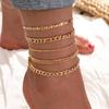 Цена распродажи Модный геометрический цепочный браслет на ногу, многослойный панк-темперамент с бриллиантовыми бусинами, браслет на ногу