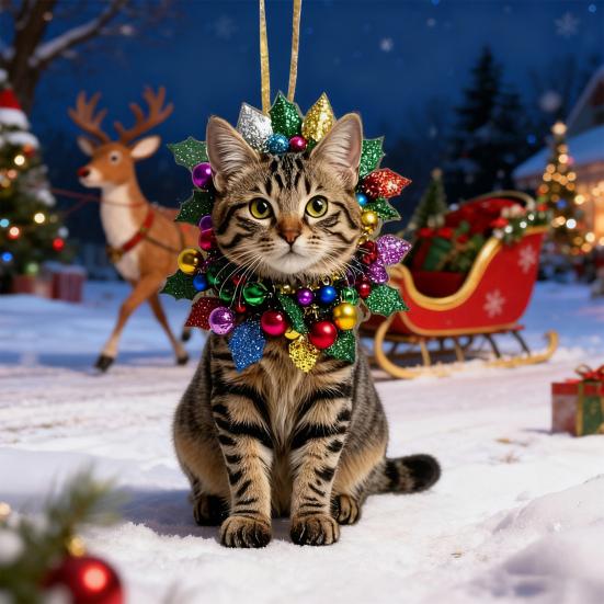 Милый Кот Подвеска-шарм для зеркала заднего вида автомобиля Плоский 2D акриловый котенок Рождественское украшение для елки Подвеска для интерьера автомобиля на Рождество для дома, окна, рюкзака