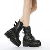 Sexy Buckle Women's Winter High Boots Leather Block Heel Gothic Black Punk Style Platform Shoes Female Footwear Women's Shoes