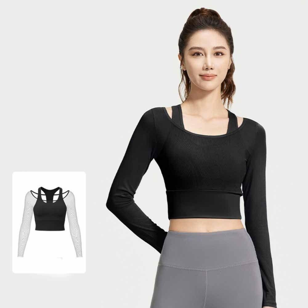 Mesh Splicing Yoga Shirts Long Sleeved Women Sports Top Fitness Yoga Top Fitness Clothes