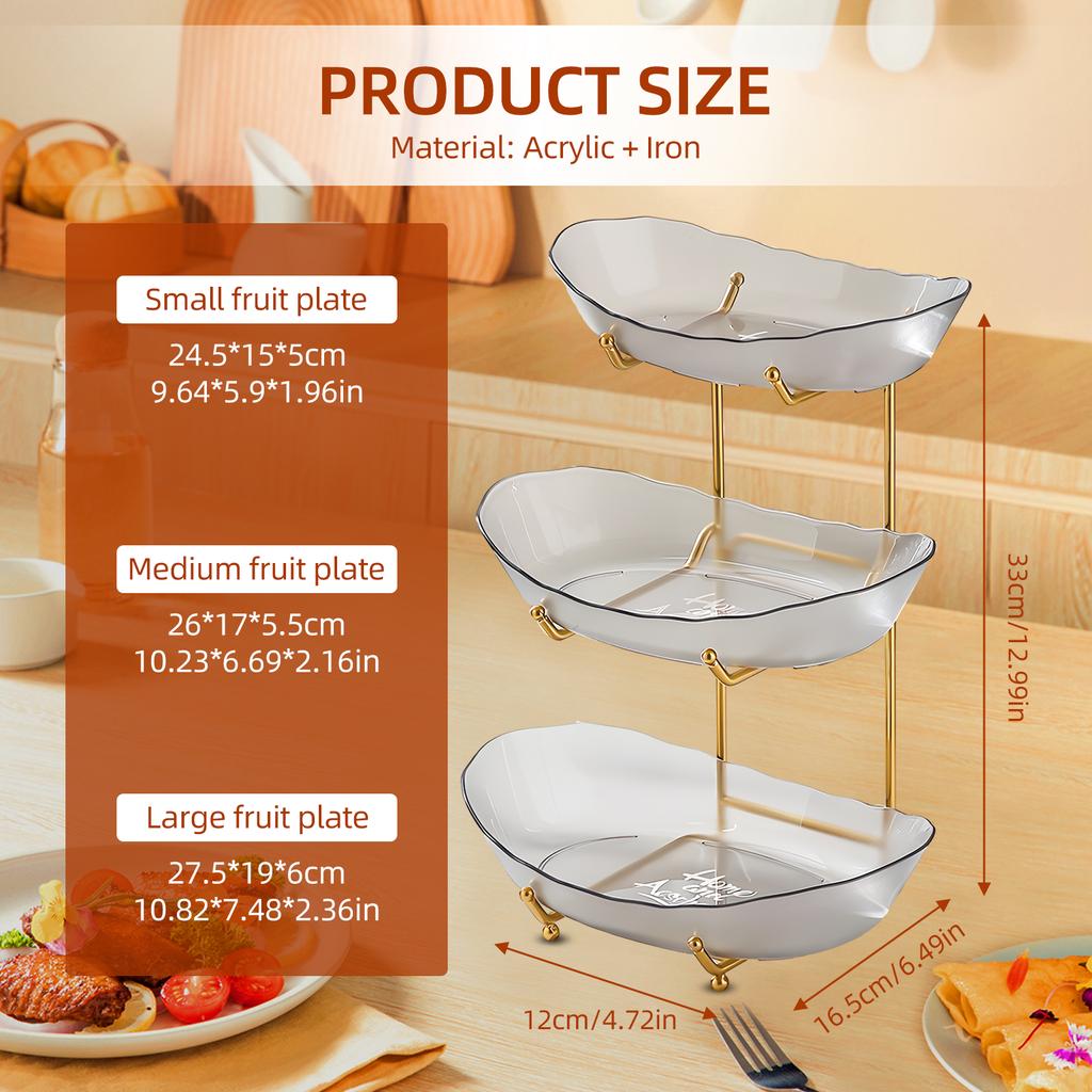 Фруктовая чаша для вечеринки на кухонной стойке, 3-х уровневая акриловая корзина для фруктов с сервировочными мисками и металлической подставкой, многоуровневое хранение сервировочных мисок