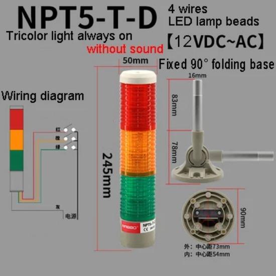 1 шт. NPT5-T-D Без звука 3-слойная трехцветная лампа Станок Светодиодный сигнальный свет Семафор Индикаторная лампа Красный Желтый Зеленый