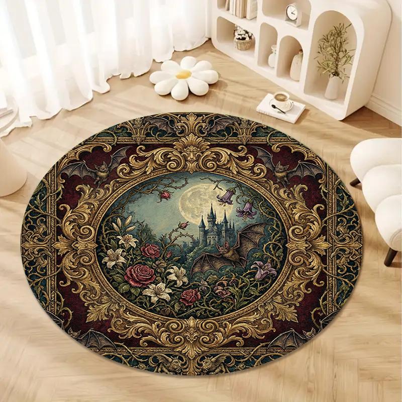 Bat Retro Round Area Rug,Carpet Rug for Living Room Bedroom Sofa Playroom Decor,Non-slip Floor Mat99