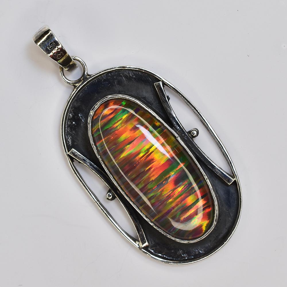 Natural Opal Pendant 925 Sterling Silver 47 ct Oval Gemstone October Birthstone for Gem Collections