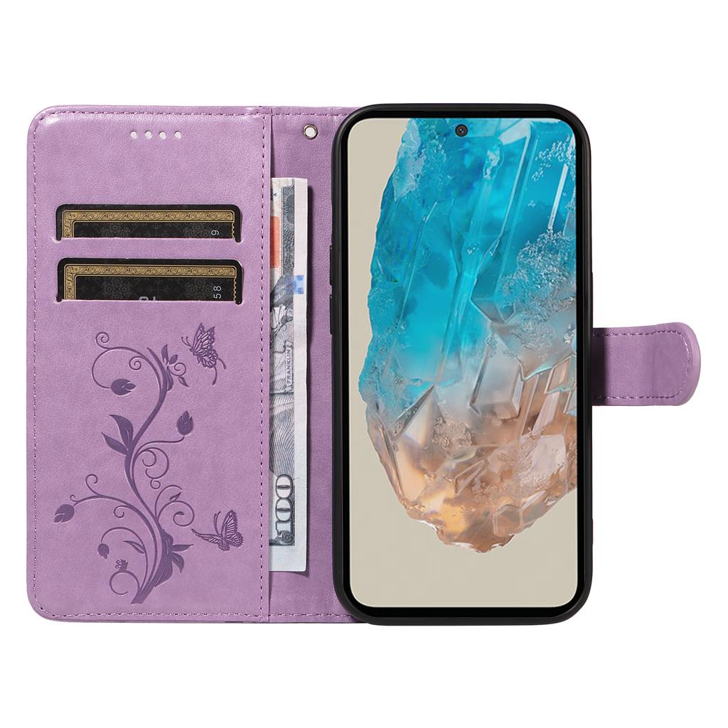 For Samsung Galaxy M35 5G PU Leather Cases Flower Pattern Wallet Stand Phone Cover with Strap