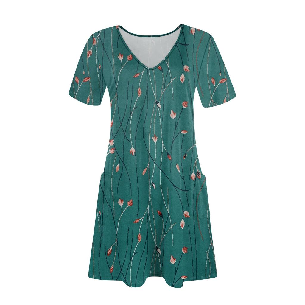 Женский повседневный сарафан с карманами, летнее пляжное платье в стиле бохо, цветочные блузки для женщин, футболки, платья с V-образным вырезом, свободные платья