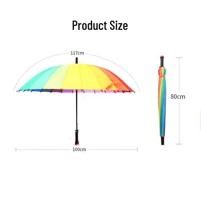 Зонт-радуга MAYDU с 24 спицами и длинной ручкой