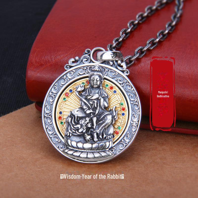 Ожерелье-амулет Будды из тайского серебра в стиле ретро с восемью богами-хранителями и мантрой из шести символов