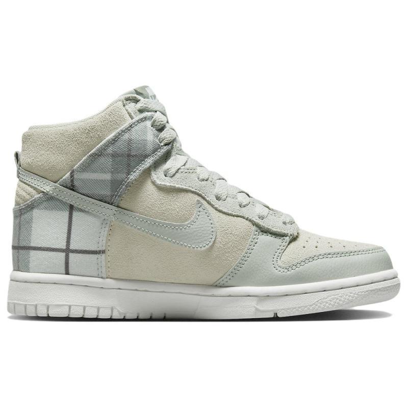 Nike Dunk High SE Tartan Plaid White Light Green GS Sneakers DV1724-100