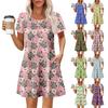 Женские летние повседневные платья с круглым вырезом, плиссированные, с карманами, с принтом, с коротким рукавом