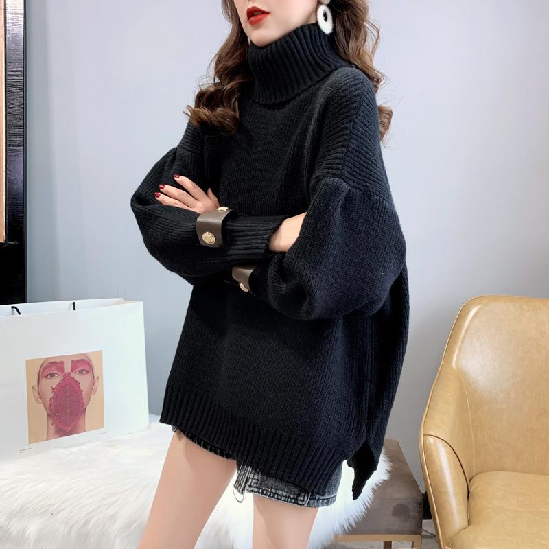 Autumn Pullovers Turtleneck Sweaters for Women Fashion Winter Long Sleeve Loose Knitted Sweater Woman Vintage Solid Soft Warm Knitwear Jumpers 25405