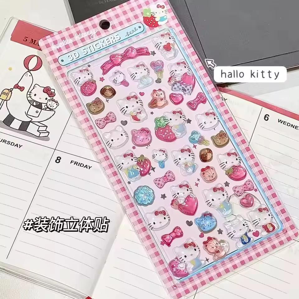 Милые Аниме Хелло Китти Куроми Синнаморолл 3D Стикеры Sanrio Прозрачные Гелевые Кристальные Декоративные Стикеры Чехол для Телефона DIY Детская Игрушка