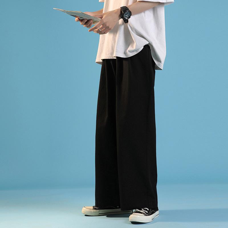 Мужские однотонные высокие уличные брюки, свободные прямые широкие брюки, японские спортивные брюки, повседневные брюки