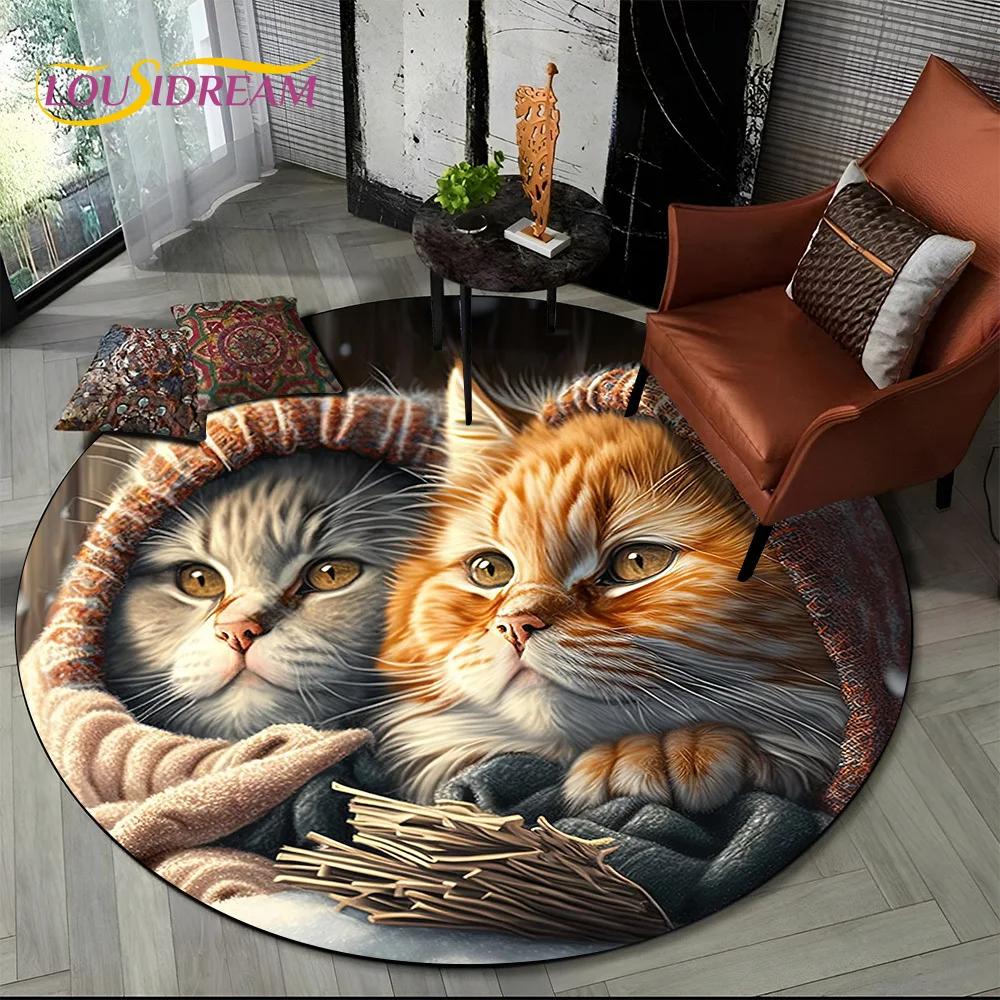 3D персидский кот, милый трехцветный кот, рэгдолл мультяшный круглый ковер для гостиной, спальни, детской игровой комнаты, коврик для зоны питомца, противоскользящий
