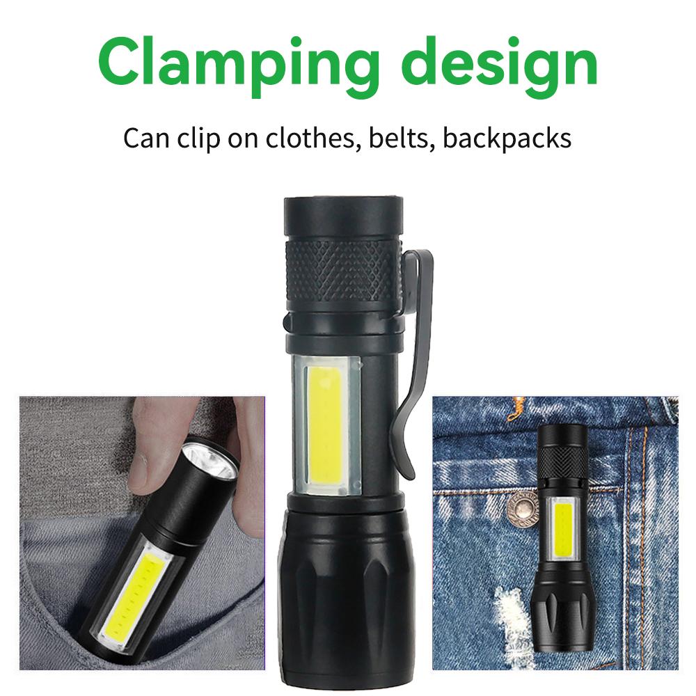 Мини-перезаряжаемый светодиодный фонарик COB + XPE, портативный фонарь для кемпинга, масштабируемый фокусный светильник, тактический фонарик с зажимом для ручки