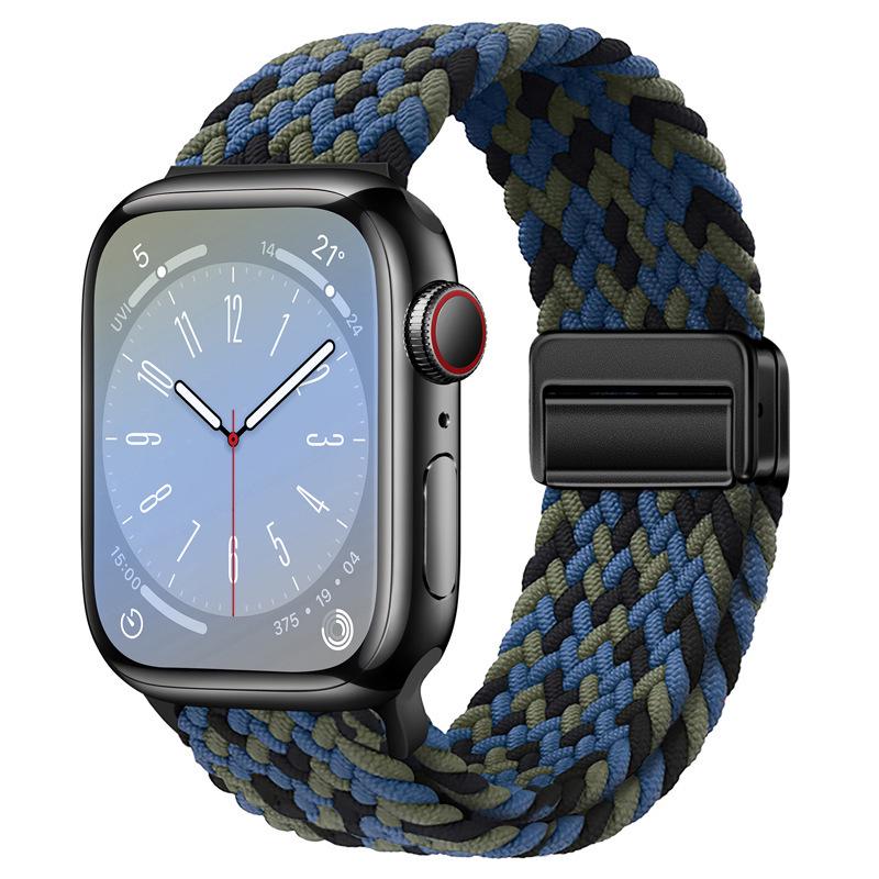 Эластичный радужный нейлоновый плетеный ремешок для Apple Watch с магнитной застежкой